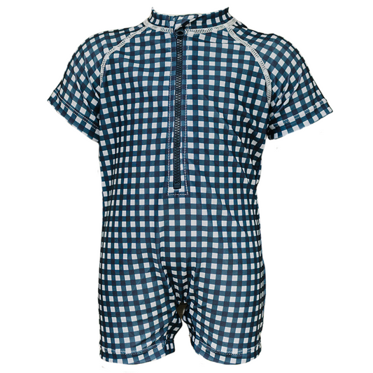 Mebie Baby Navy Gingham Zipper Swimsuit
