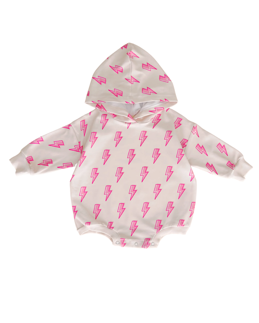 LPK Hooded Bubble Romper - Pink Bolts - Atara & Co