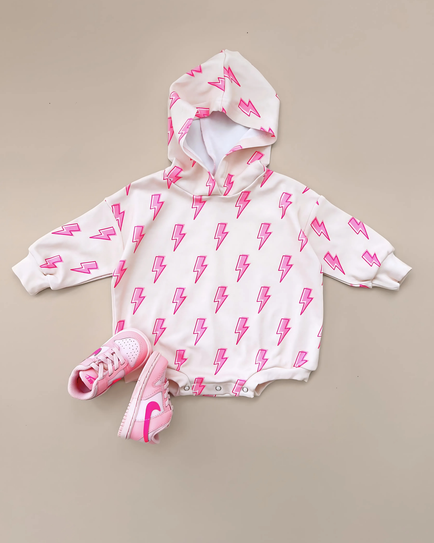 LPK Hooded Bubble Romper - Pink Bolts