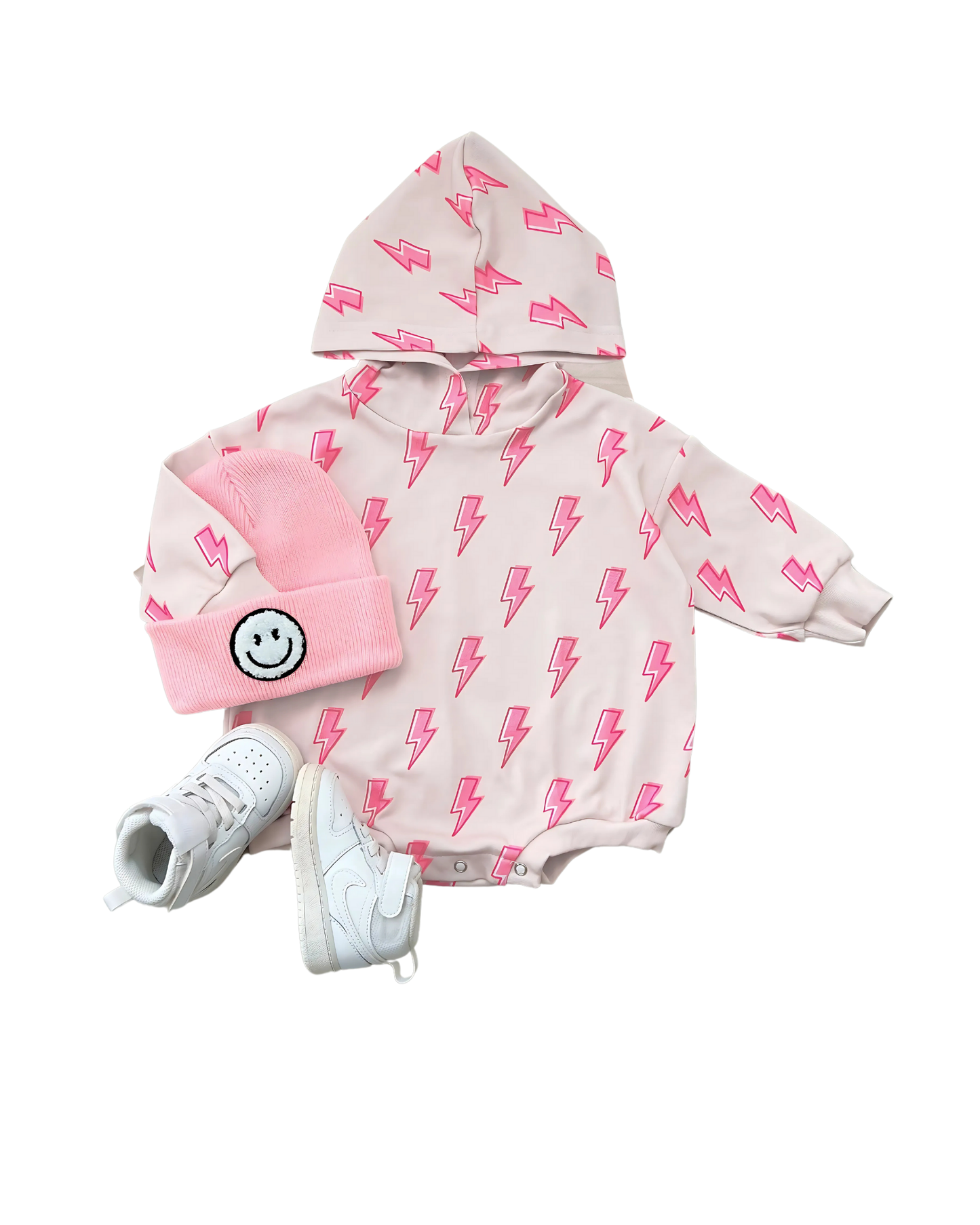 LPK Hooded Bubble Romper - Pink Bolts