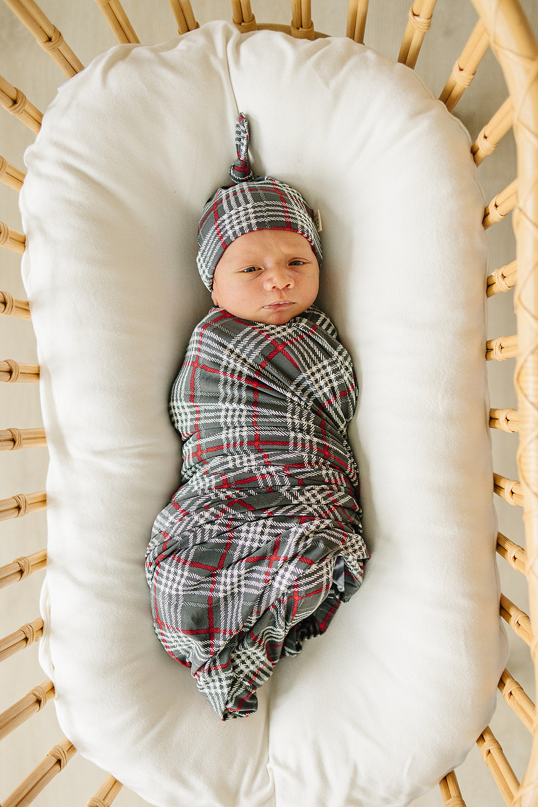 Mebie Baby Newborn Knot Hat - Green Plaid