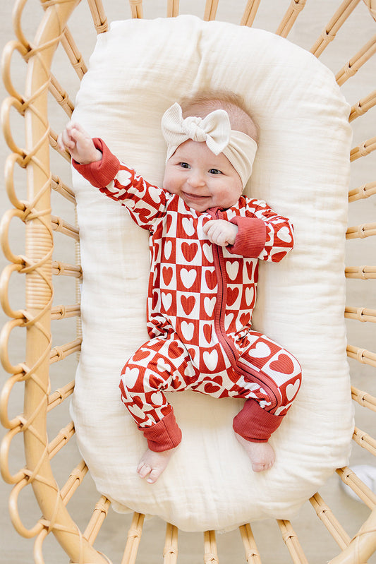 Mebie Baby Ribbed Romper - Checkered Hearts