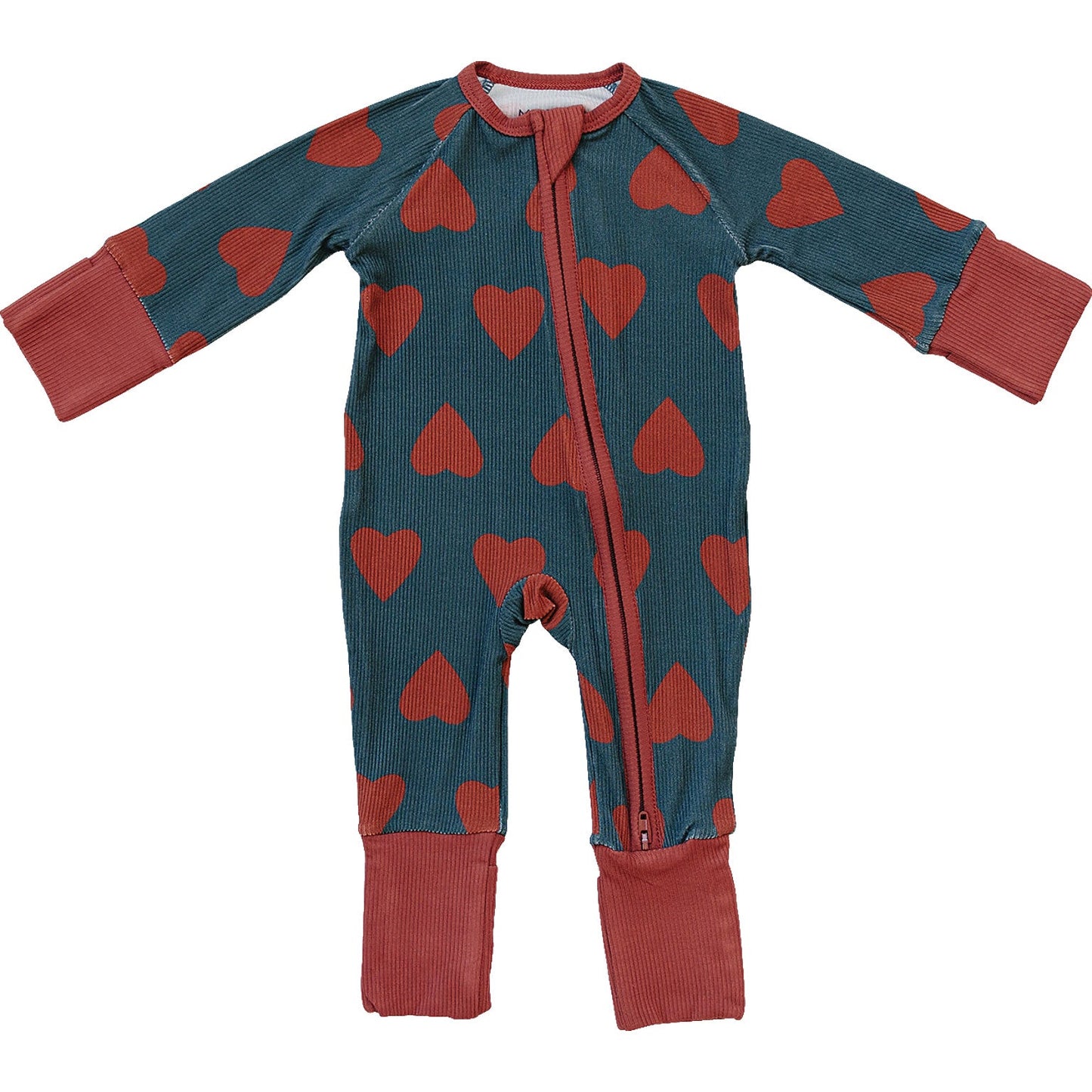 Mebie Baby Ribbed Romper - Navy + Red Hearts