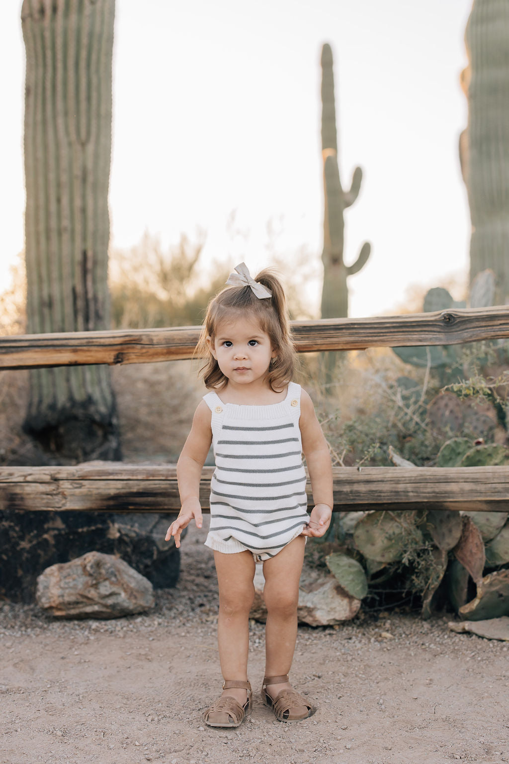 Mebie Baby Sage Stripe Knit Bubble Romper