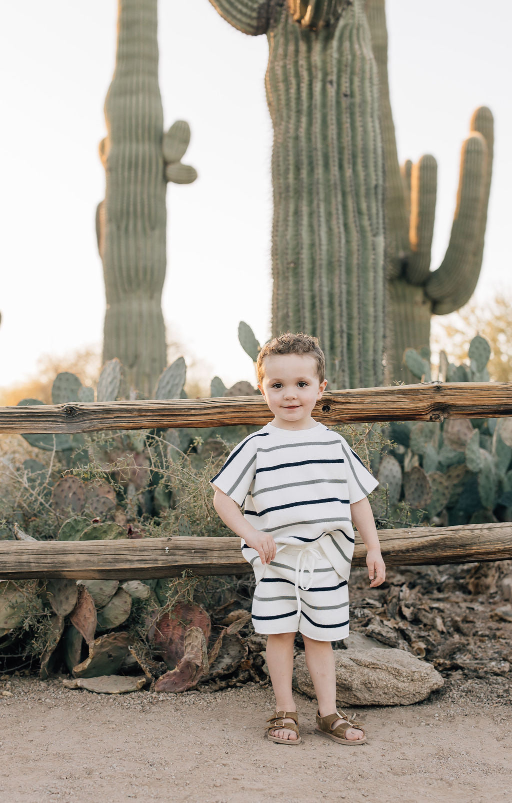 Mebie Baby Sage + Navy Stripe Knit Short Set