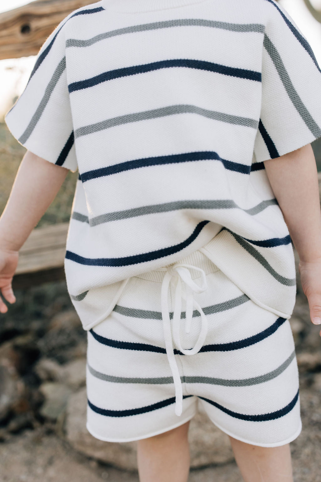 Mebie Baby Sage + Navy Stripe Knit Short Set