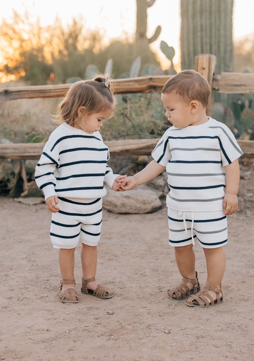 Mebie Baby Sage + Navy Stripe Knit Short Set