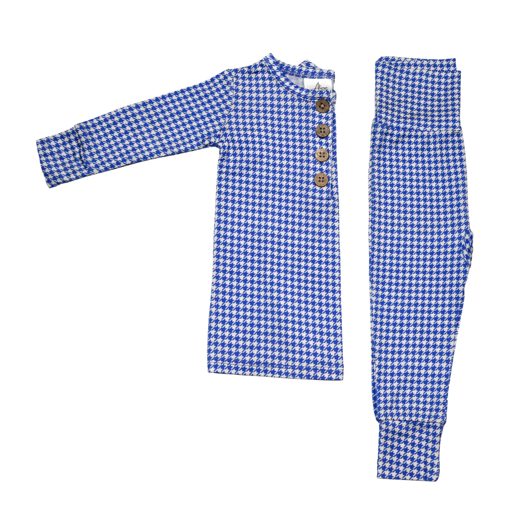 Top + Bottoms Set - Blue Houndstooth