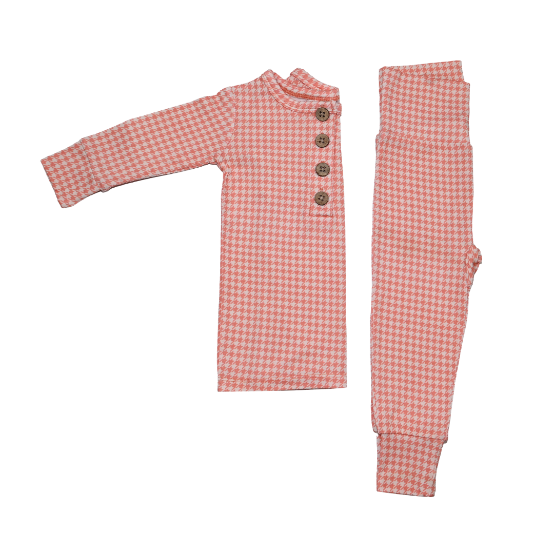 Top + Bottoms Set - Pink Houndstooth