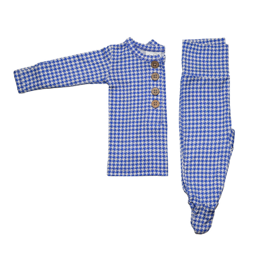 Top + Bottoms Set - Blue Houndstooth