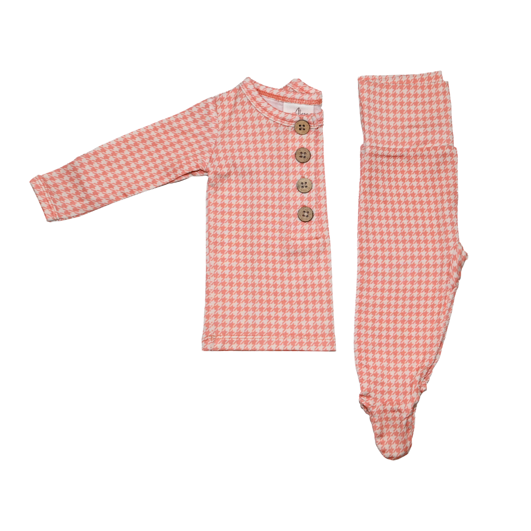 Top + Bottoms Set - Pink Houndstooth