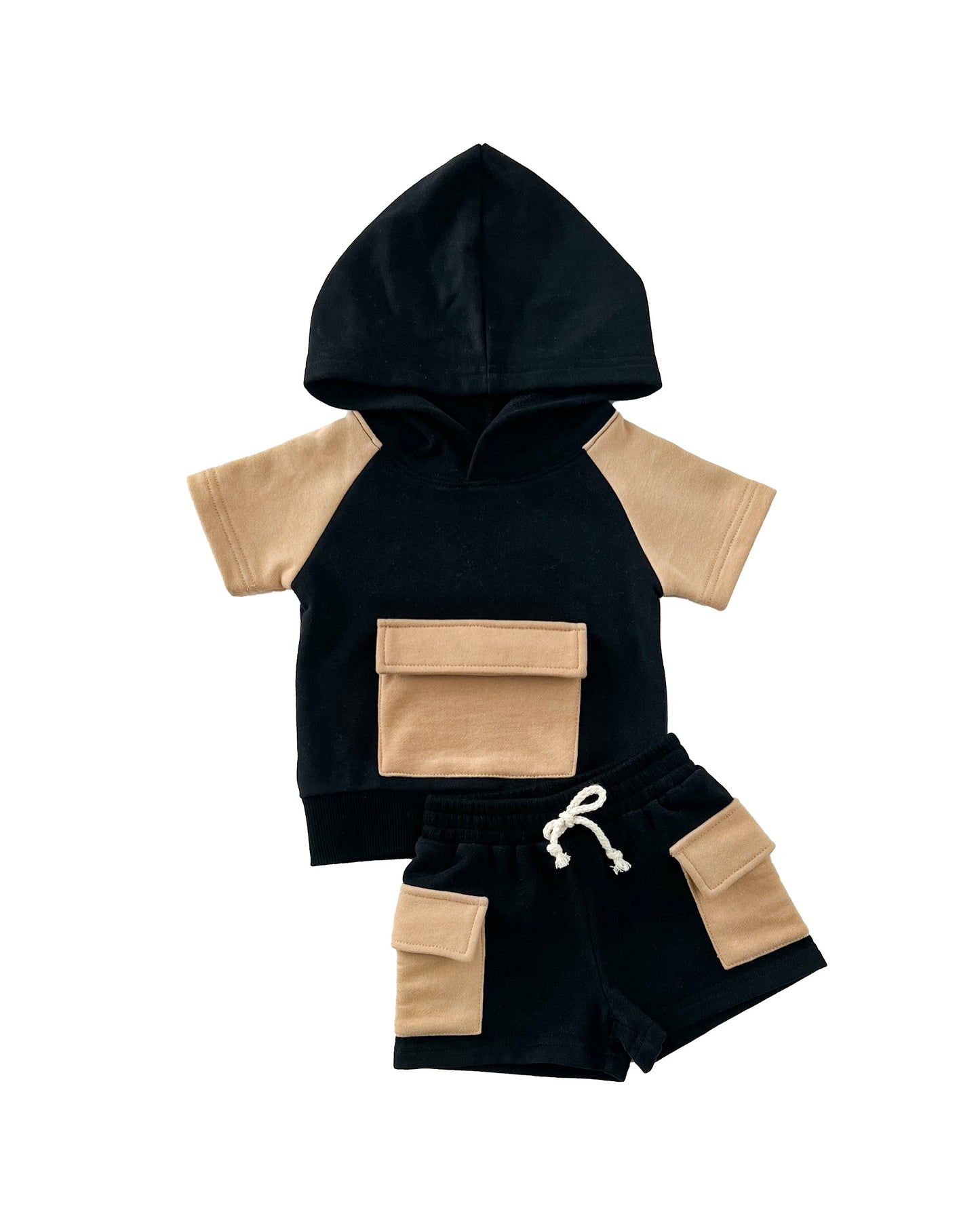 LPK Terry Cargo Shorts Set - Black & Tan