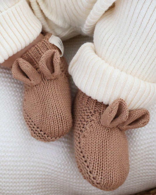 Luna + Luca Little Bear Baby Booties - Acorn