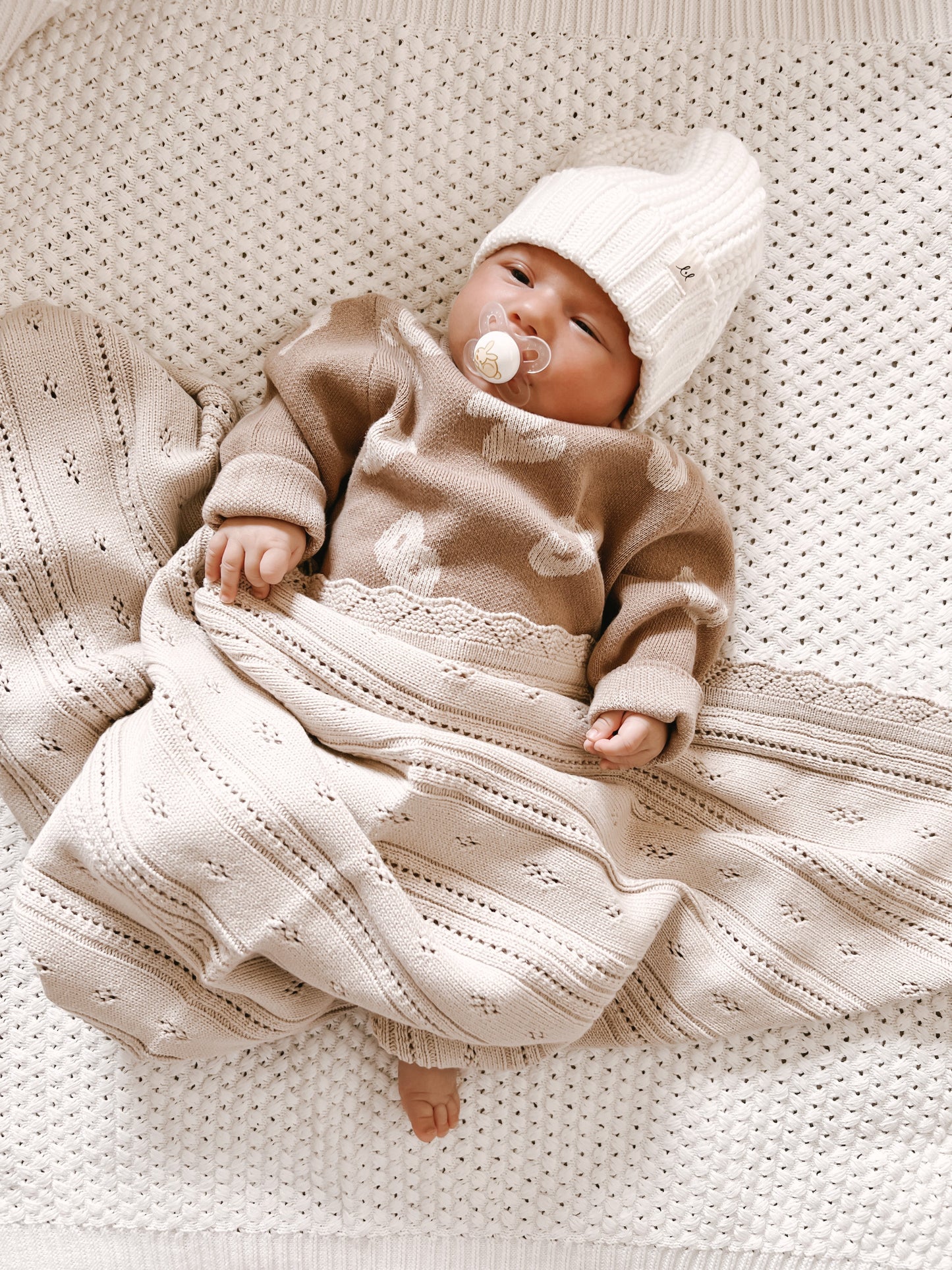 Luna + Luca Pointelle Baby Blanket - Beige