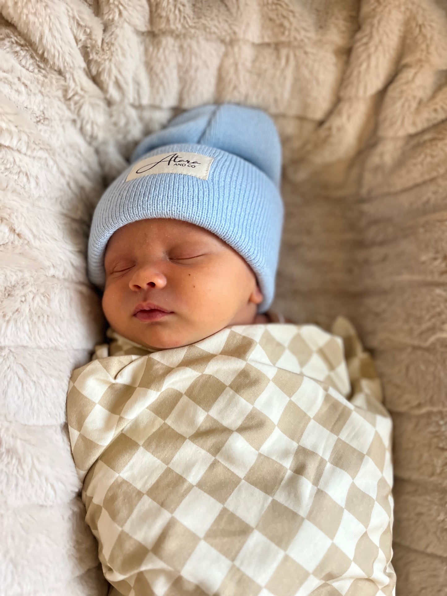 Soft Knitted Cuff Newborn Beanie - Baby Blue