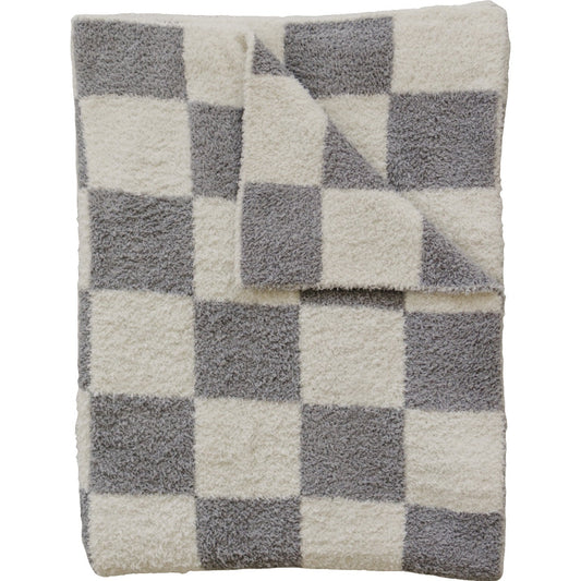 Mebie Baby Plush Blanket - Grey Checkered