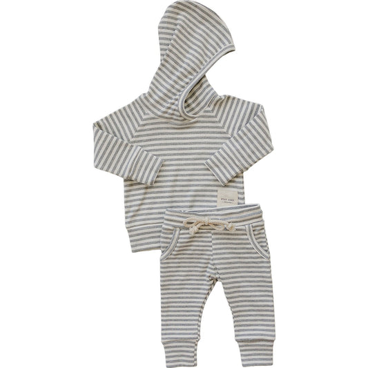 Mebie Baby Grey Striped Hooded Set