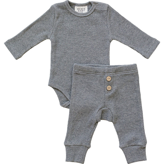 Mebie Baby Charcoal Bodysuit Waffle Set