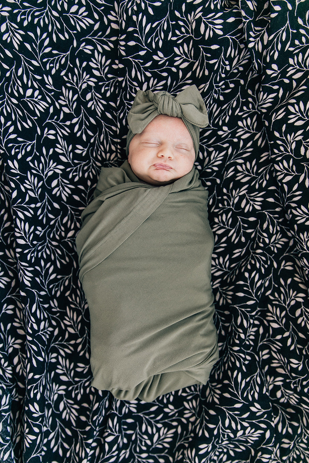 Mebie Baby Swaddle + Hat Or Head Wrap Set - Olive