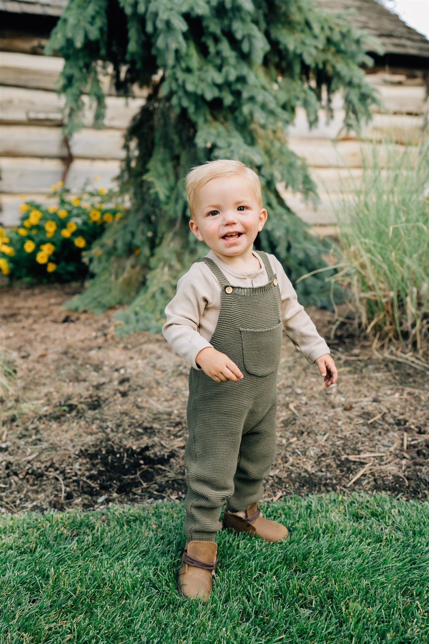 Mebie Baby Olive Knit Overalls