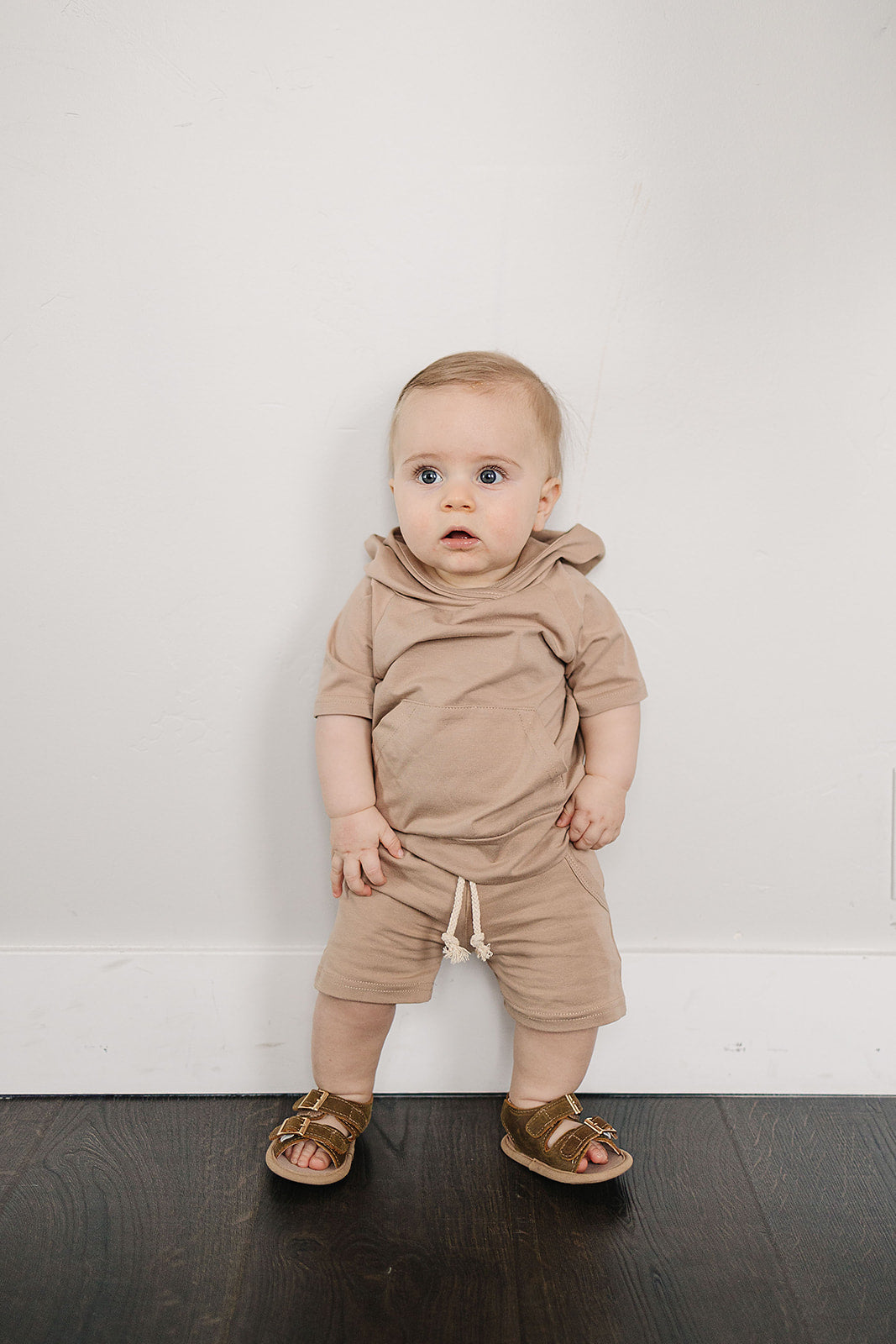 Mebie Baby Hooded Tee and Pocket Short Set - Sand