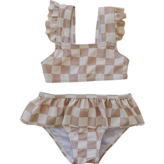 Mebie Baby Ruffle Bikini Set - Taupe Checkered