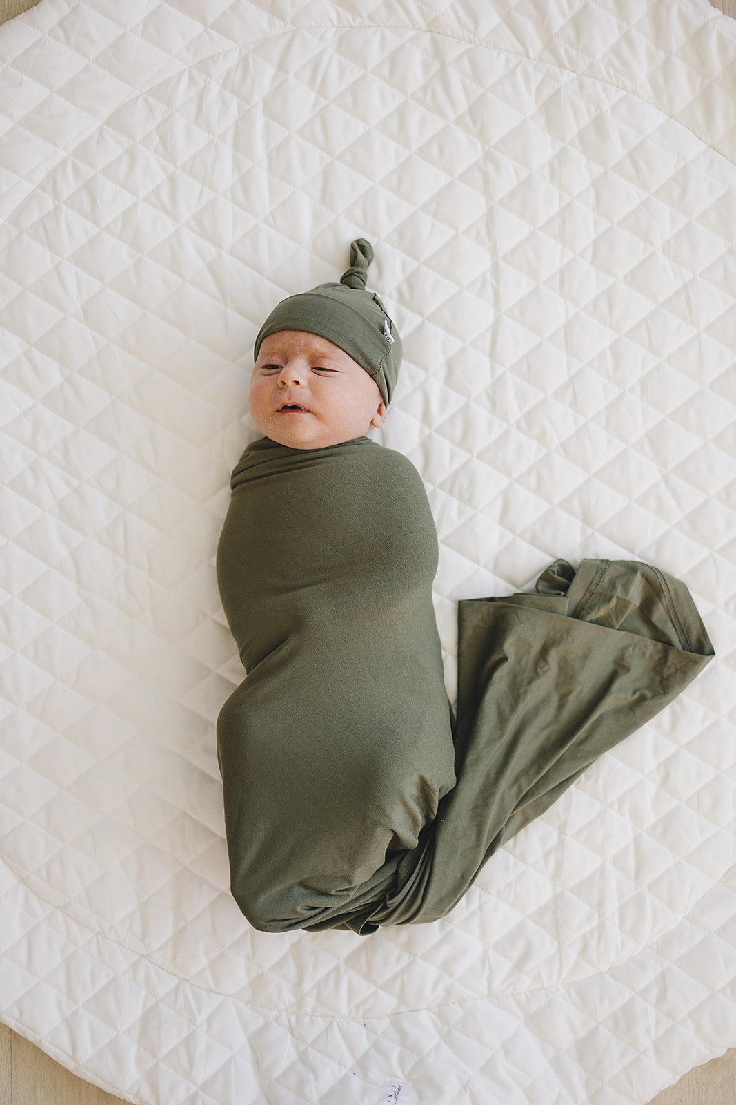 Mebie Baby Swaddle + Hat Or Head Wrap Set - Olive