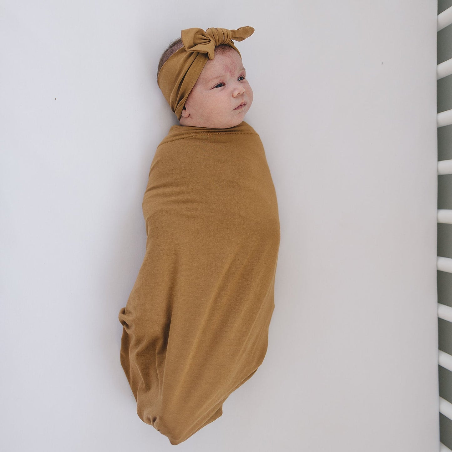 Mebie Baby Swaddle + Hat Or Head Wrap Set - Mustard
