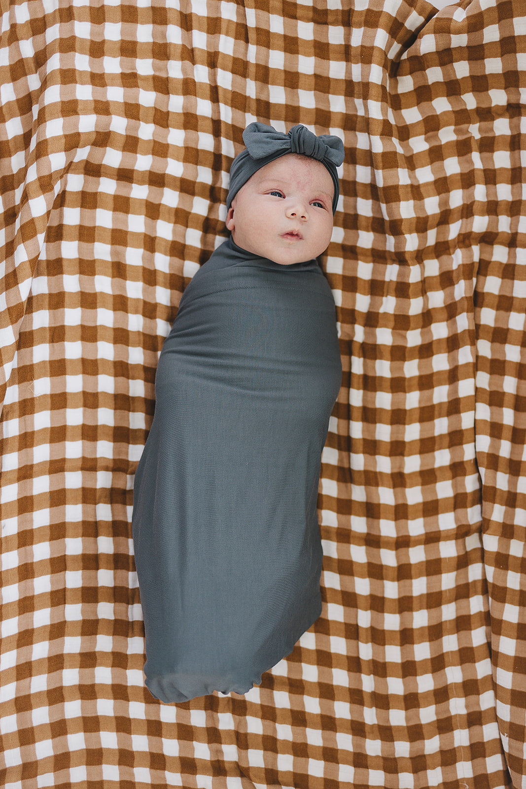 Mebie Baby Swaddle + Hat Or Head Wrap Set - Charcoal
