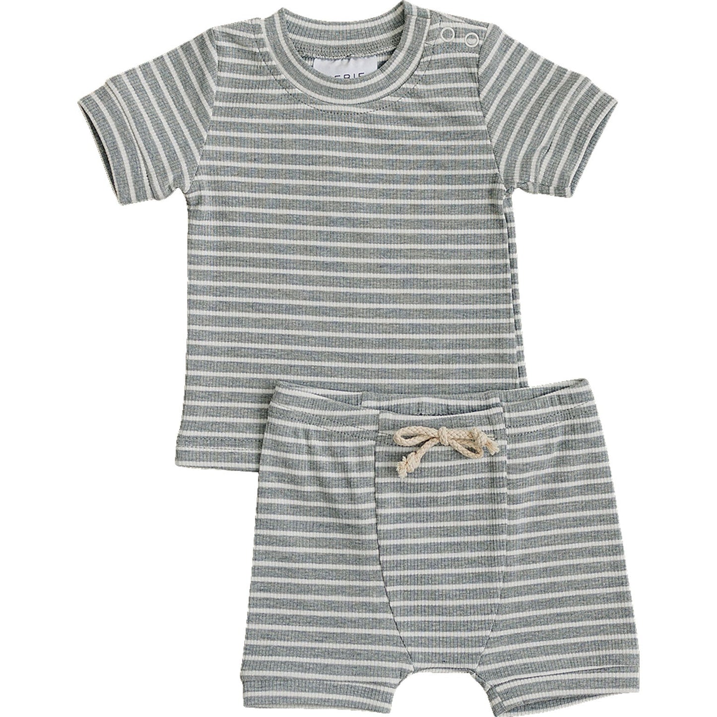 Mebie Baby Ribbed Short Set - Grey Stripe