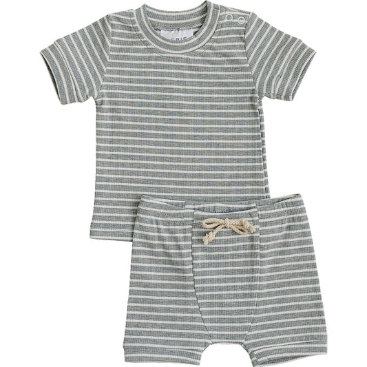 Mebie Baby Ribbed Cozy Short Set - Grey Stripe