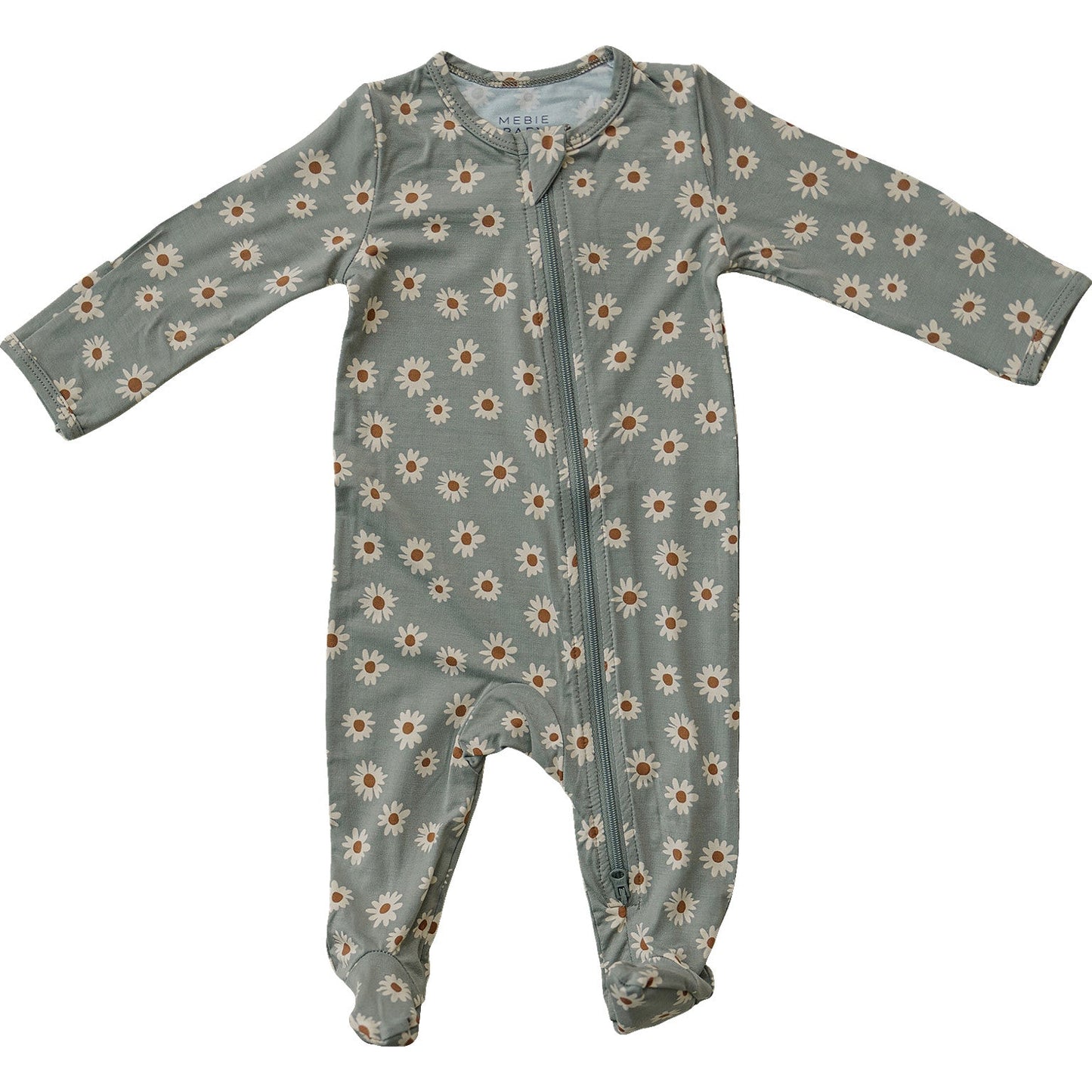 Mebie Baby Light Green Daisy Footed Bamboo Romper