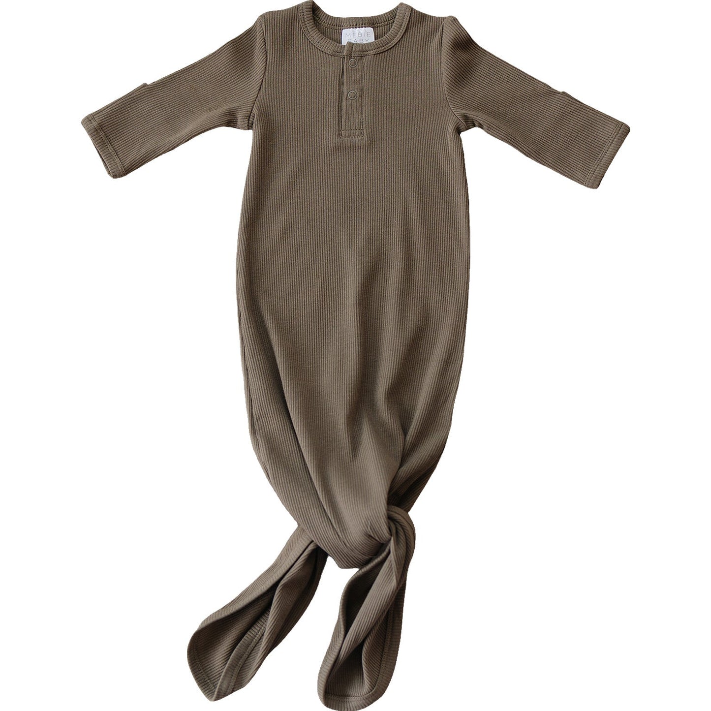 Mebie Baby Organic Cotton Ribbed Knot Gown - Cocoa