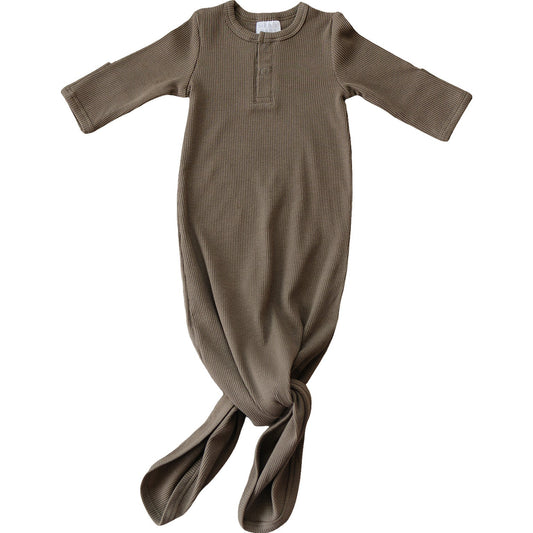 Mebie Baby Ribbed Knot Gown - Cocoa