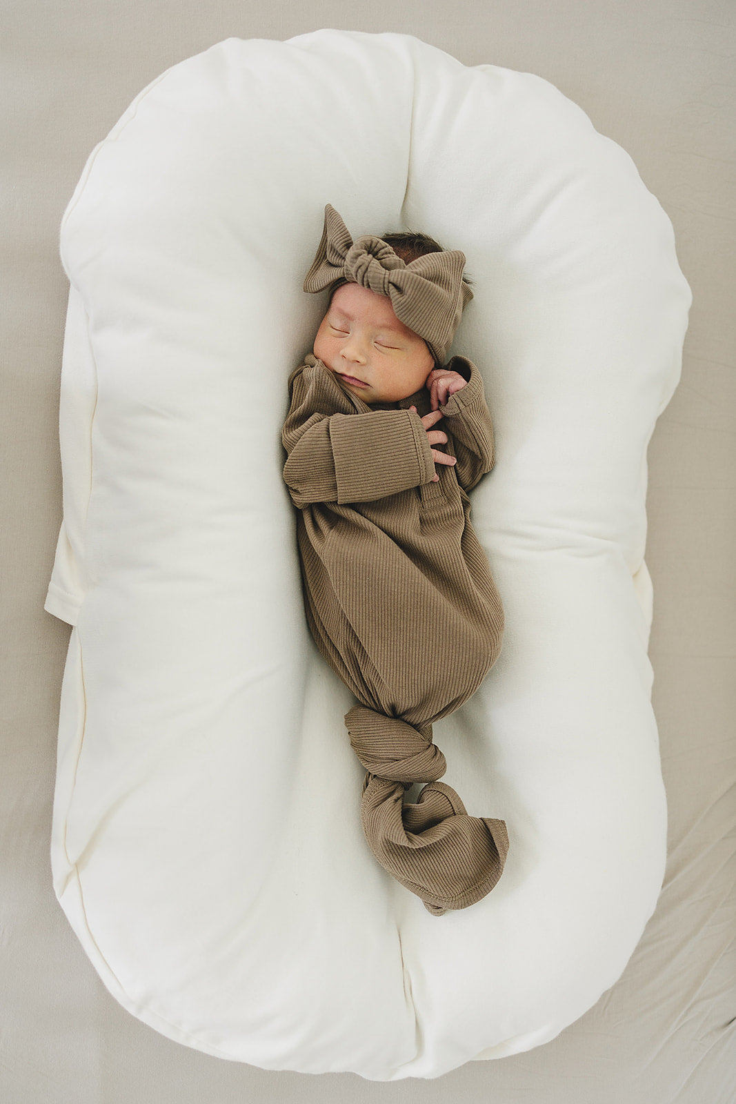 Mebie Baby Organic Cotton Ribbed Knot Gown - Cocoa