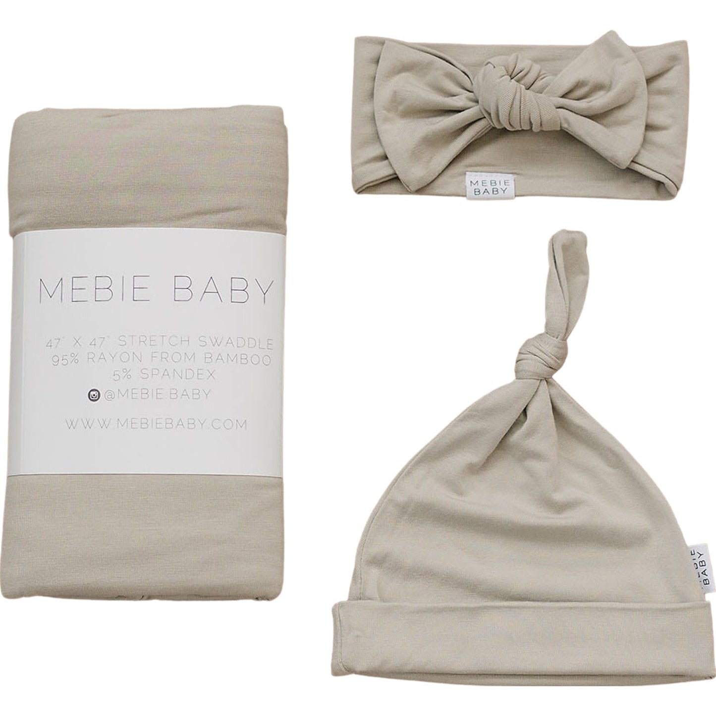 Mebie Baby Swaddle + Hat Or Head Wrap Set - Oatmeal
