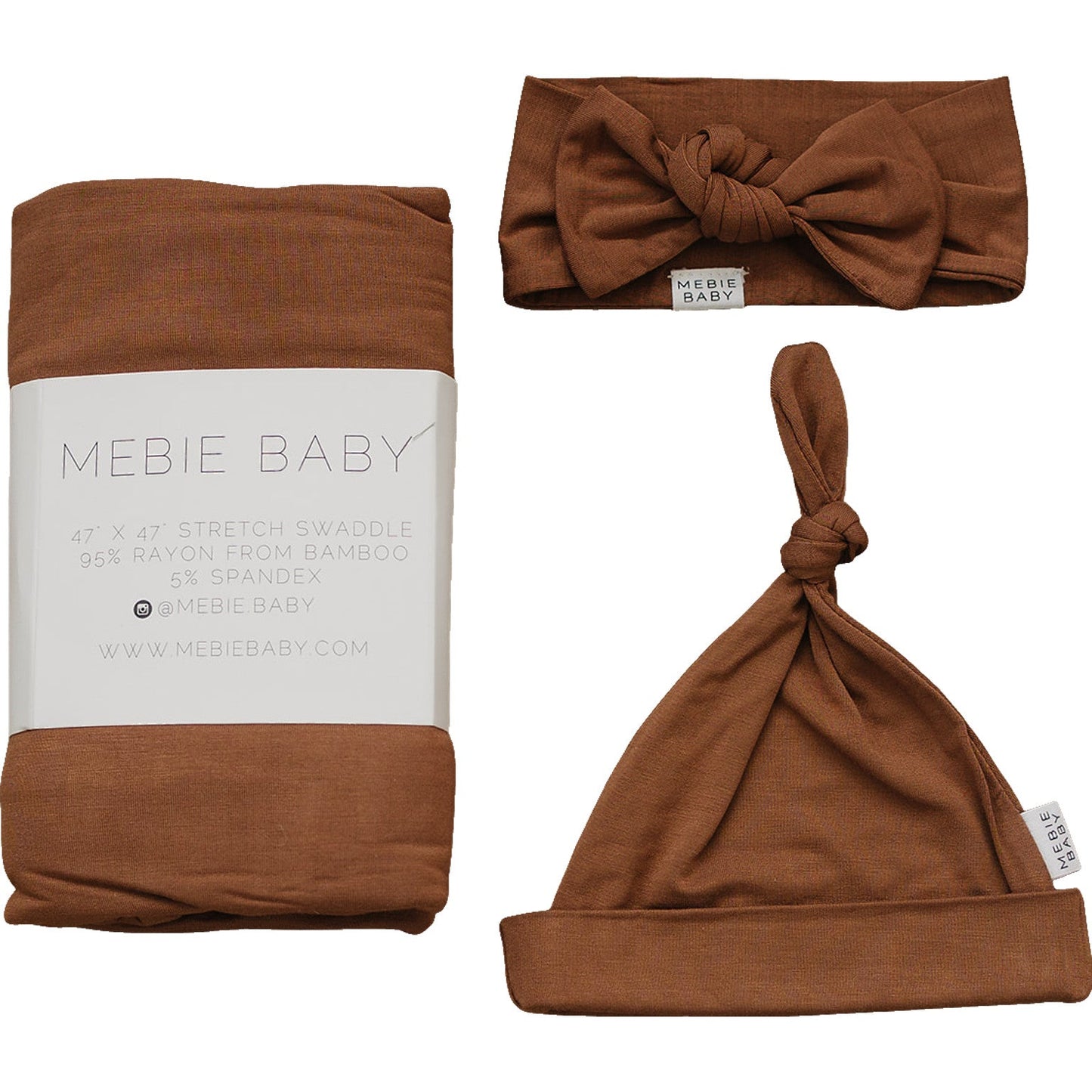 Mebie Baby Swaddle + Hat Or Head Wrap Set - Rust