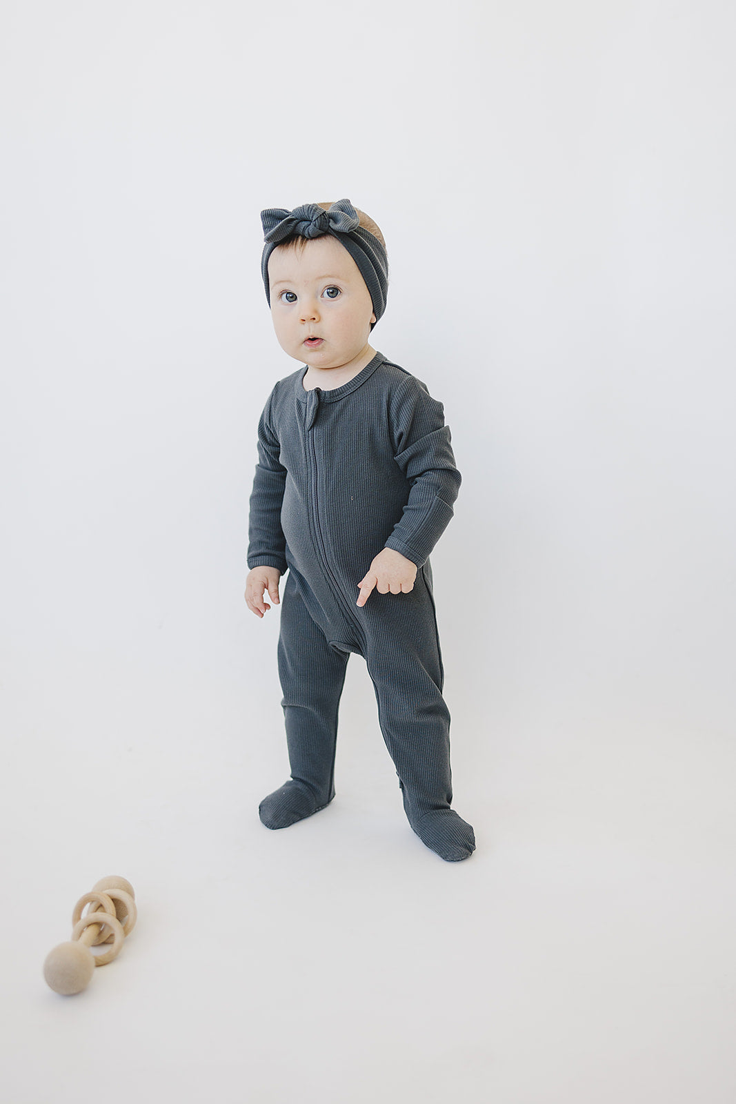 Mebie Baby Organic Cotton Ribbed Romper - Charcoal