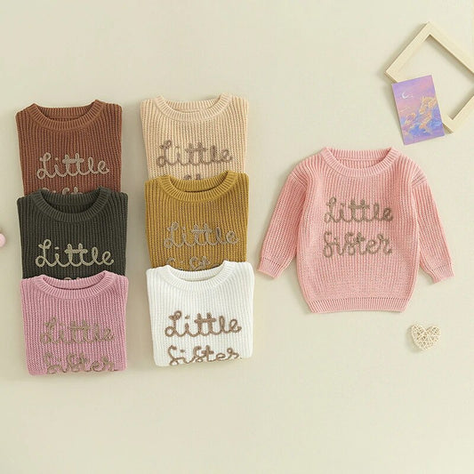 'Little Sister' Embroidered Knit Sweater