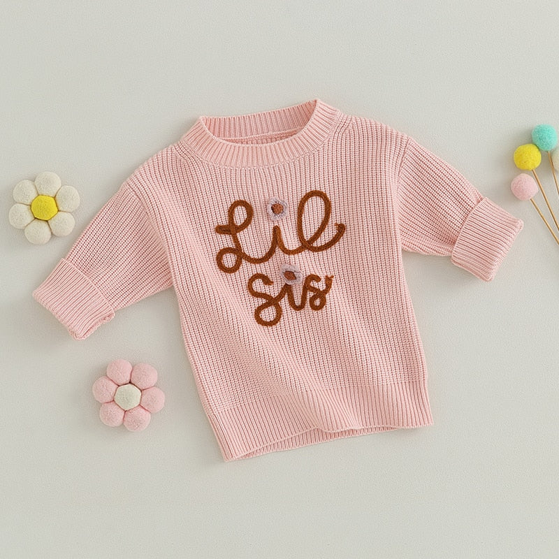 'Lil Sis' Embroidered Knit Sweater