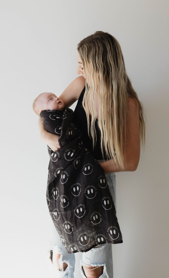 Forever French Muslin Swaddle - Smile Black