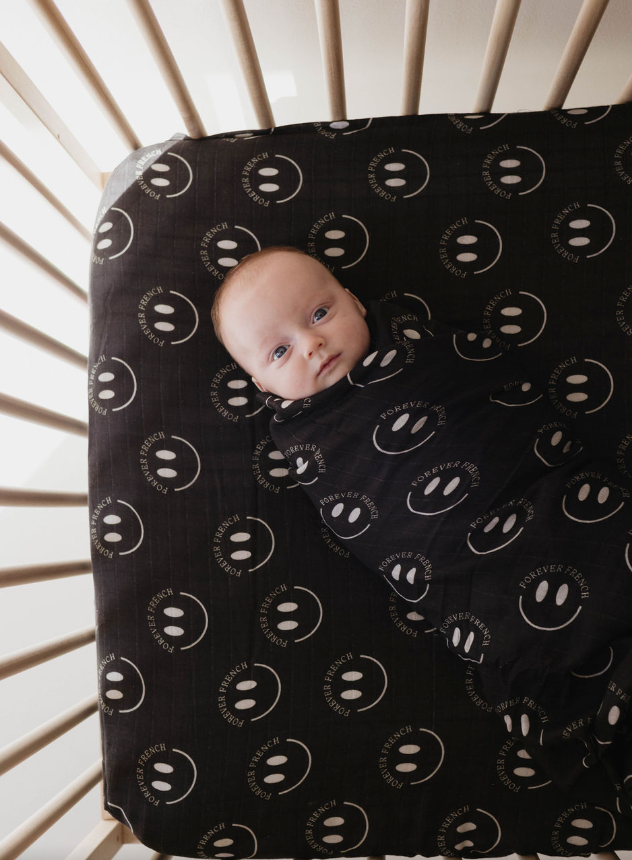 Forever French Muslin Swaddle - Smile Black