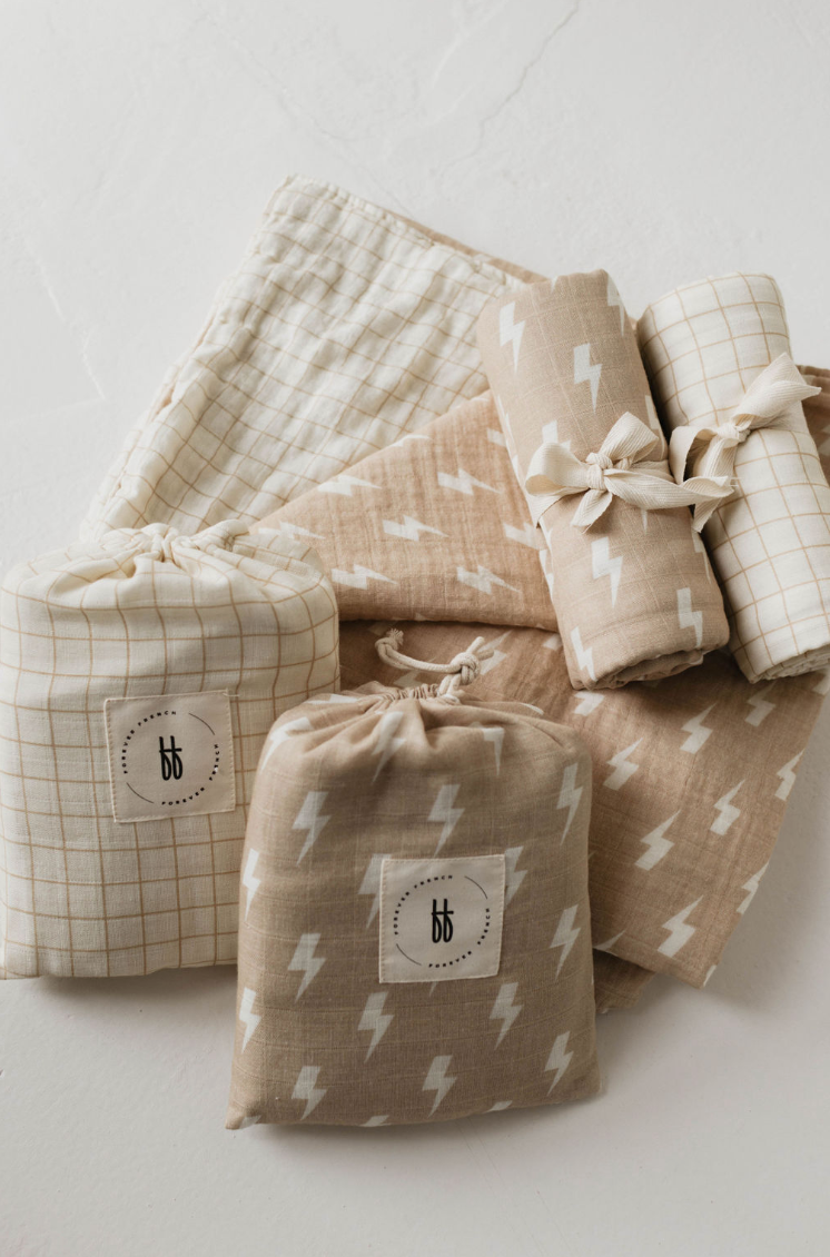 Forever French Muslin Swaddle - Golden Grid