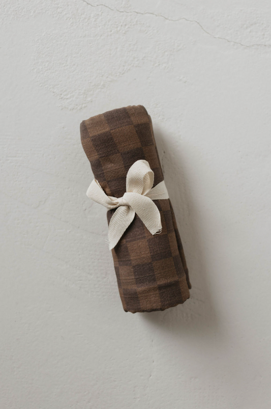 Forever French Muslin Swaddle - Faded Brown Checkered