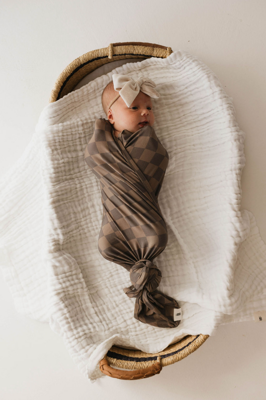 Forever French Bamboo Swaddle - Faded Brown Checker