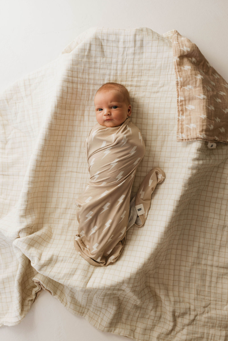 Forever French Bamboo Swaddle - Tan & Cream Lightning Bolt