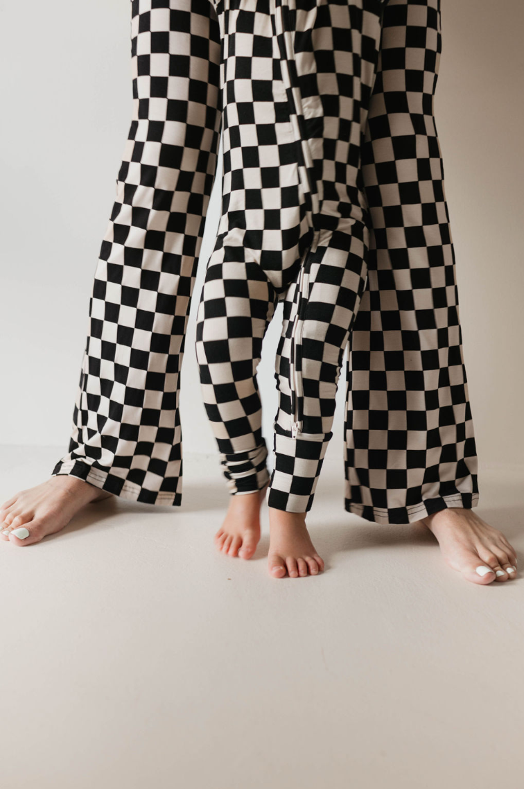 Forever French Bamboo Zip Pajamas - Black Checkerboard