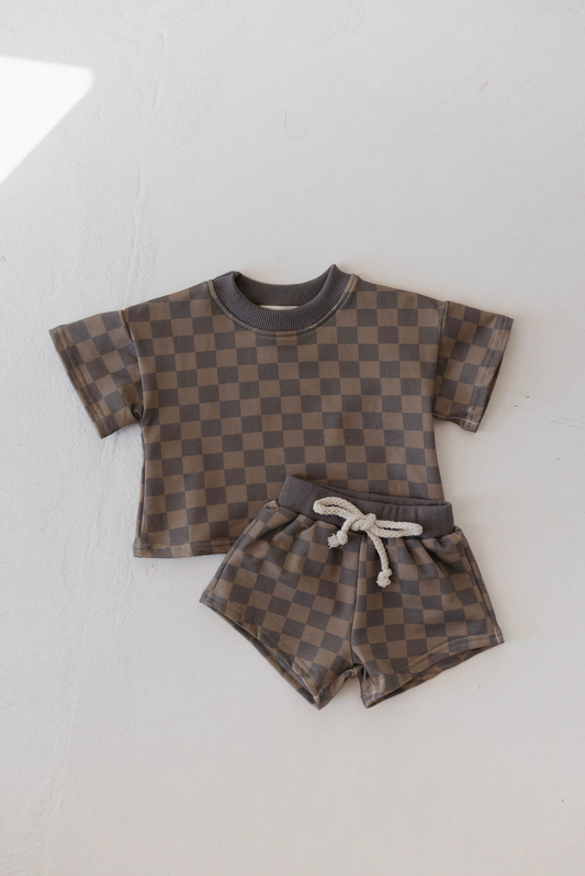 Forever French Short Set  - Faded Brown Checker