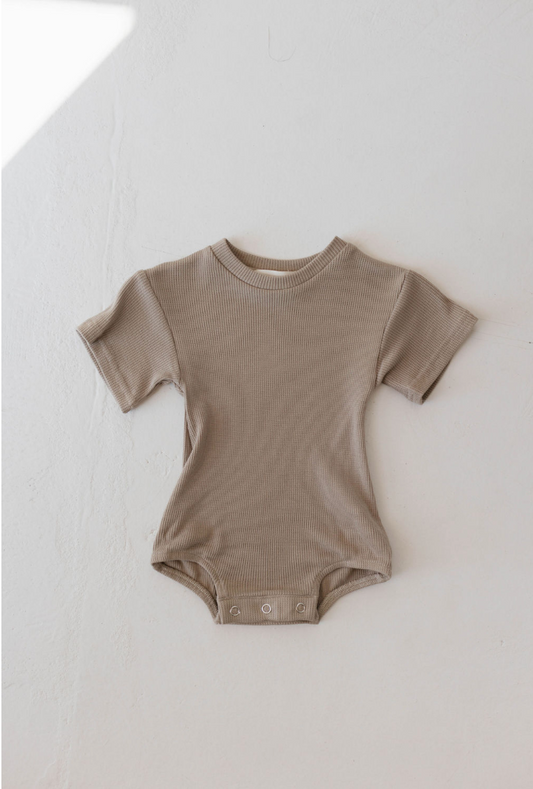Forever French Waffle Knit Bubble Romper - Dark Taupe
