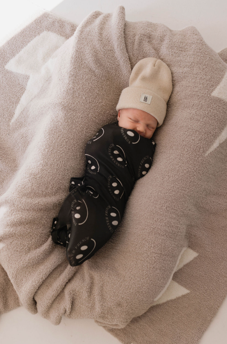 Forever French Bamboo Swaddle - FF Smile Charcoal